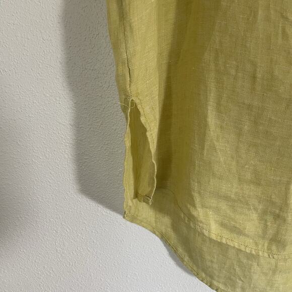 SIGRID OLSEN 100% Linen Tunic Blouse Roll Tab Slv. Citrine Yellow Natural Small‎ - Picture 3 of 9
